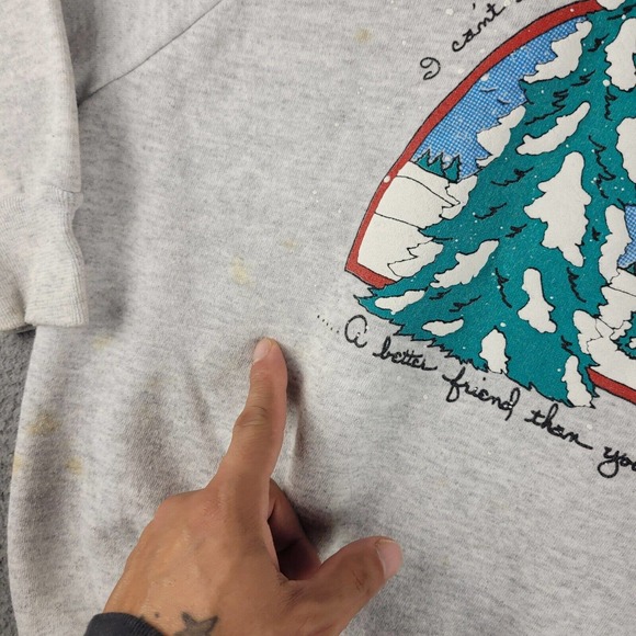 Vintage Cat Winter Sweatshirt Womens 1X Gray Collared Snowy Scenery Made USA 90s - Picture 6 of 13